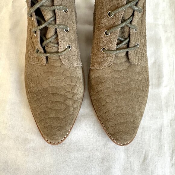 Jeffrey Campbell x Free People Elmcroft Suede Boots, Khaki Matte Snake, Size 10 - Picture 4 of 13